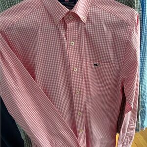 Vineyard Vines Men's Pink Checkered Button Down Shirt